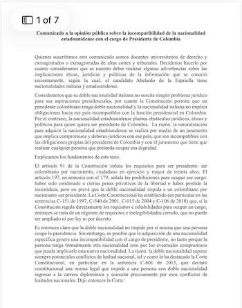 Los juristas resaltaron que la doble nacionalidad de De la Espriella afecta su aspiración presidencial - crédito suministrado
