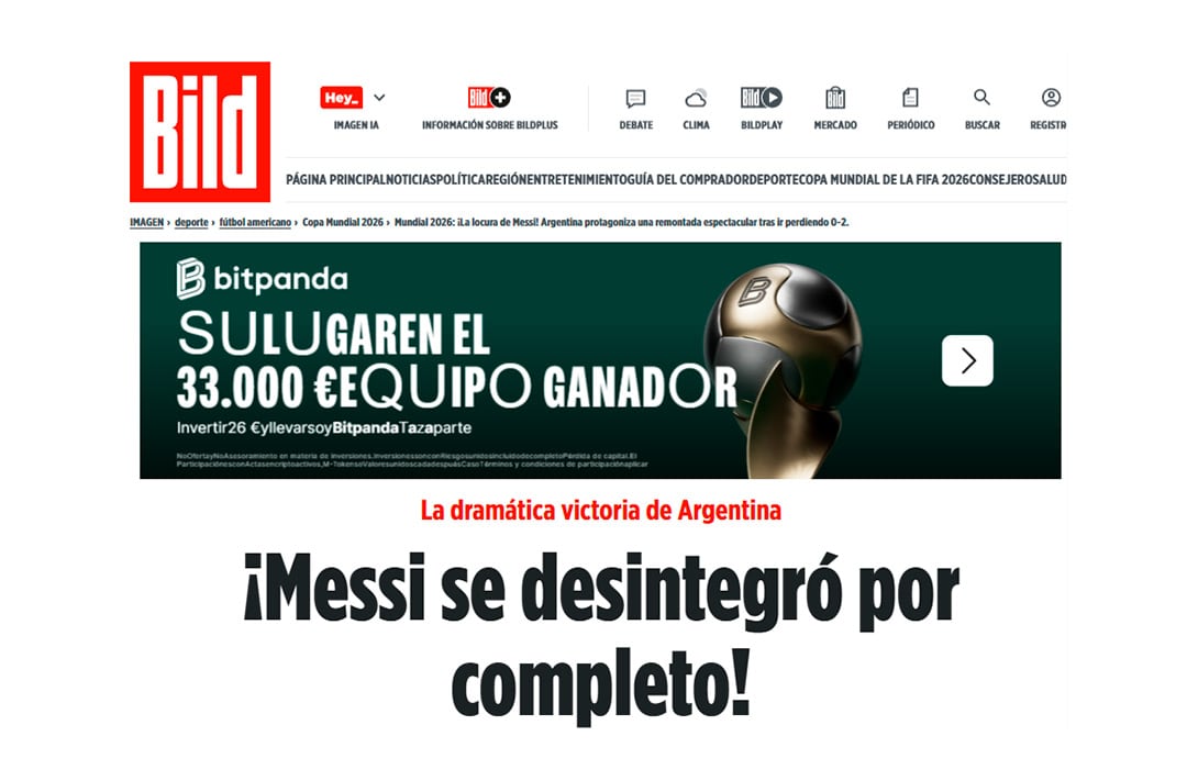 La nota principal del diario Bild en su sección deportiva
