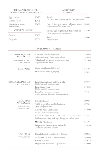 Carta del restaurante Don Julio