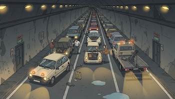 Un coche se queda sin gasolina en un túnel de una autopista y provoca un atasco de una hora: la Justicia le ha quitado el carnet