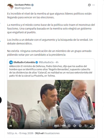 El presidente Gustavo Petro rechazó la conducta de líderes políticos ante desinformación que afectó la campaña de Iván Cepeda Castro - crédito @petrogustavo/X