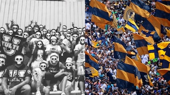 Aficionados cementeros recordaron los 15 años sin título de Liga de Pumas y la remontada del Clausura 2026, previo al choque de la Jornada 11 en el Estadio Olímpico Universitario. (Fotos: Facebook - REUTERS/Eloisa Sanchez)