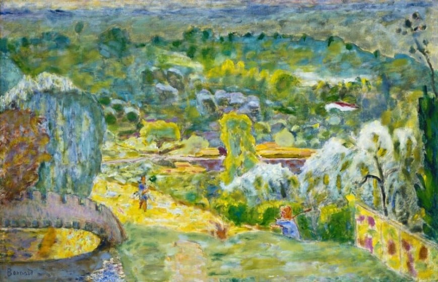 A Spring Landscape, de Pierre Bonnard, construye el paisaje con color, luz y formas superpuestas en un óleo sobre tela
