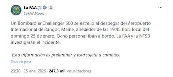 El comunicado de la FAA