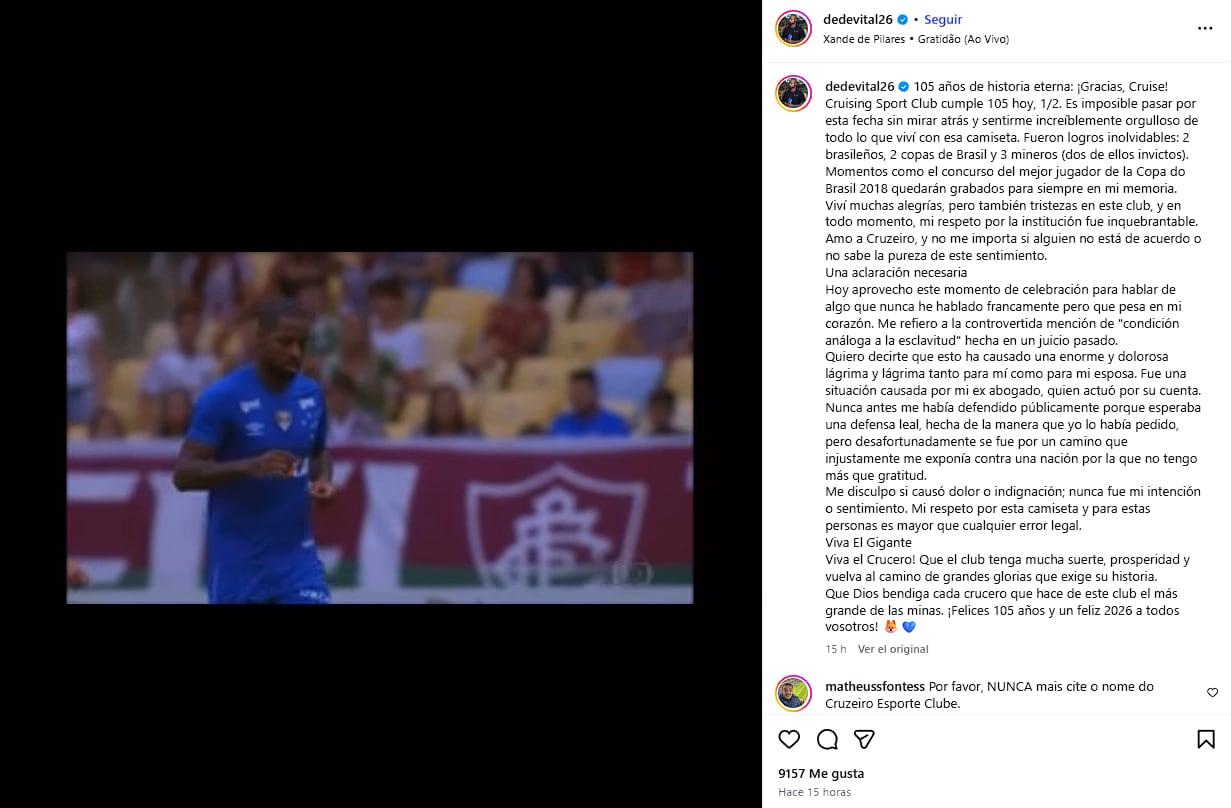 La publicación de Dedé en Instagram