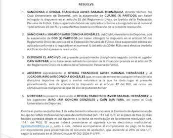 Resolución de la Comisión Disciplinaria