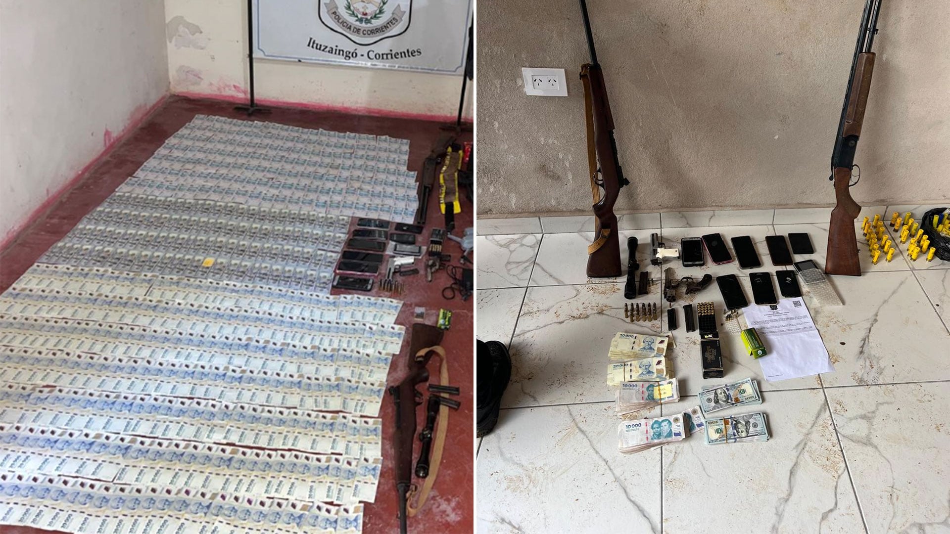 Los agentes incautaron cuatro armas de fuego, municiones, teléfonos celulares y dinero en efectivo