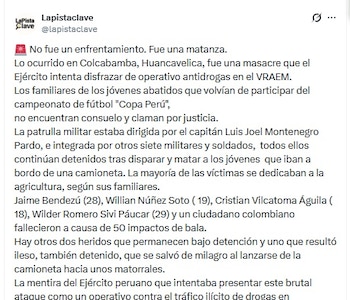 El portal de periodismo de investigación 'La Pista Clave' señaló que habrían varias inconsistencias en la versión que se conoció por parte del Ejército de Perú - crédito @lapistaclave/X