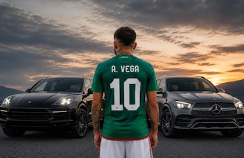 La colección atribuida al futbolista mexicano incluye 10 vehículos de alta gama, entre ellos un Ferrari, un Bentley y varios Mercedes-Benz con precios millonarios.ot