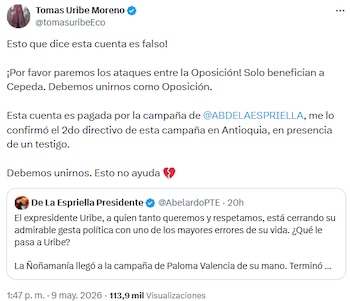 Tomás Uribe desmintió señalamientos y pidió unidad en la oposición tras polémica en redes - crédito @tomasuribeEco/X