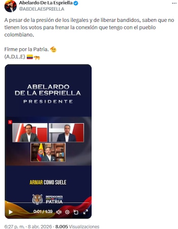 Abelardo de la Espriella acusó a la izquierda radical de preparar denuncias de fraude electoral - crédito @ABDELAESPRIELLA/X