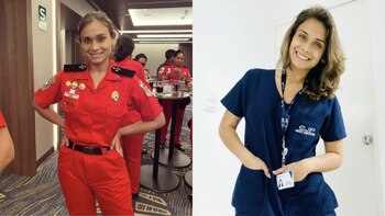 Nathaly Terrones como bombera y