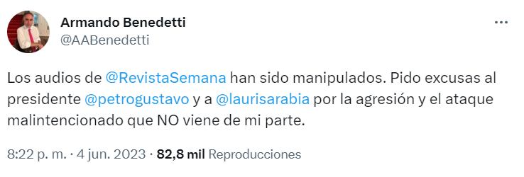 El exembajador Armando Benedetti expuso que,