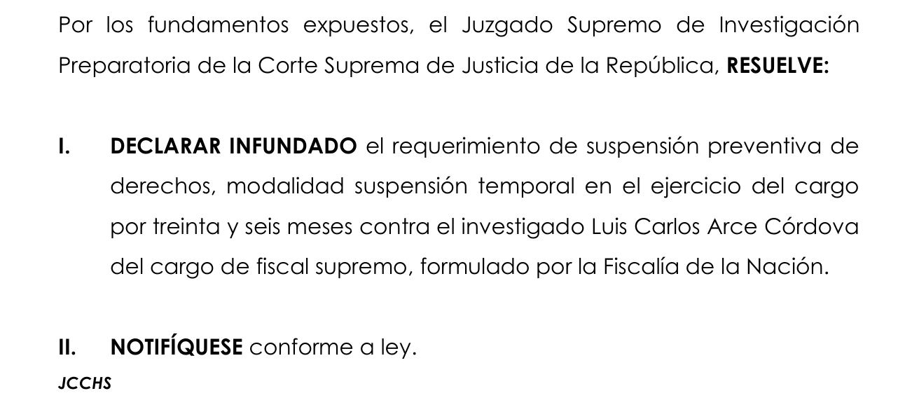 PJ rechaza suspender a Luis Arce Córdova.