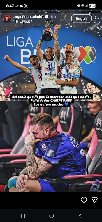 A través de Instagram, Martín Anselmi felicitó a Cruz Azul y destacó que el equipo celeste lo merecía más que nadie (captura de pantalla)