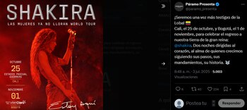 Shakira brindará dos presentaciones en