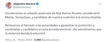 Alejandro Moreno condena el asesinato