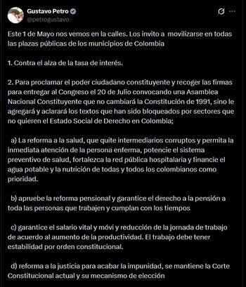 El evento central del Día del Trabajador se desarrolla en Medellín, con la presencia confirmada del presidente Gustavo Petro y líderes sindicales - @petrogustavo/X
