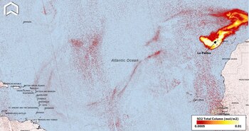 04-10-2021 Ciencia.-El dióxido de azufre del volcán de La Palma alcanzará el Caribe.
El servicio de monitorización de la atmósfera Copernicus predice que las emisiones de dióxido de azufre (SO2) emitidas por el volcán de Cumbre Vieja, en La Palma, llegarán hasta el mar Caribe.
POLITICA
COPERNICUS/@ADAMONZON