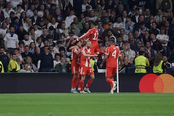 Los jugadores del Bayern celebrando un gol ante el Real Madrid en Champions (EFE/Juanjo Martín)