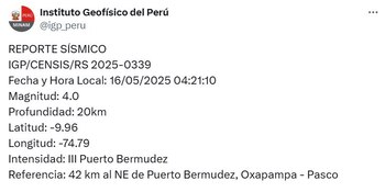 IGP registró un sismo de