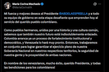 María Corina Machado - crédito @MariaCorinaYA/X