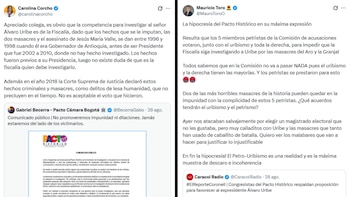 La senadora del Pacto Histórico Carolina Corcho, y el representante a la Cámara por la Alianza Verde Mauricio Toro, cuestionaron la acción por parte de los congresistas Gabriel Becerra, María del Mar Pizarro, David Alejandro Toro, Heráclito Landínez y Jorge Bastidas - créditos @MauroToroO/X | @carolinacorcho/X