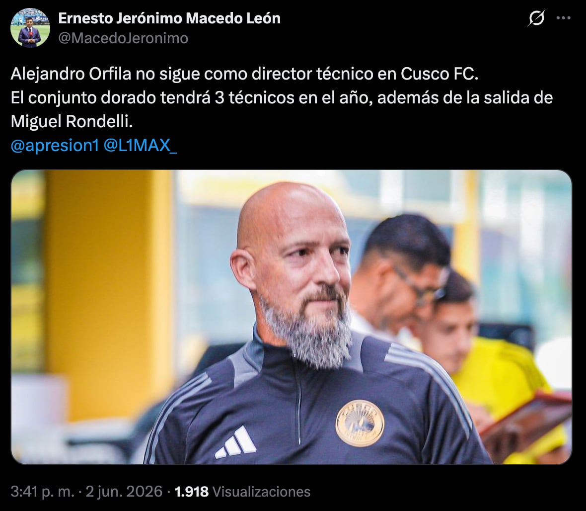 Alejandro Orfila dejará el buzo de Cusco FC. Crédito: Captura X.