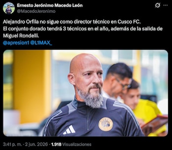 Alejandro Orfila dejará el buzo de Cusco FC. Crédito: Captura X.