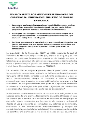 Fenalco dice que el trabajo en casa no supone una reducción del consumo de energía - crédito Fenalco