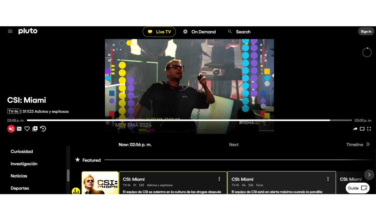 En Pluto TV se puede ver contenido en vivo. (Pluto TV)