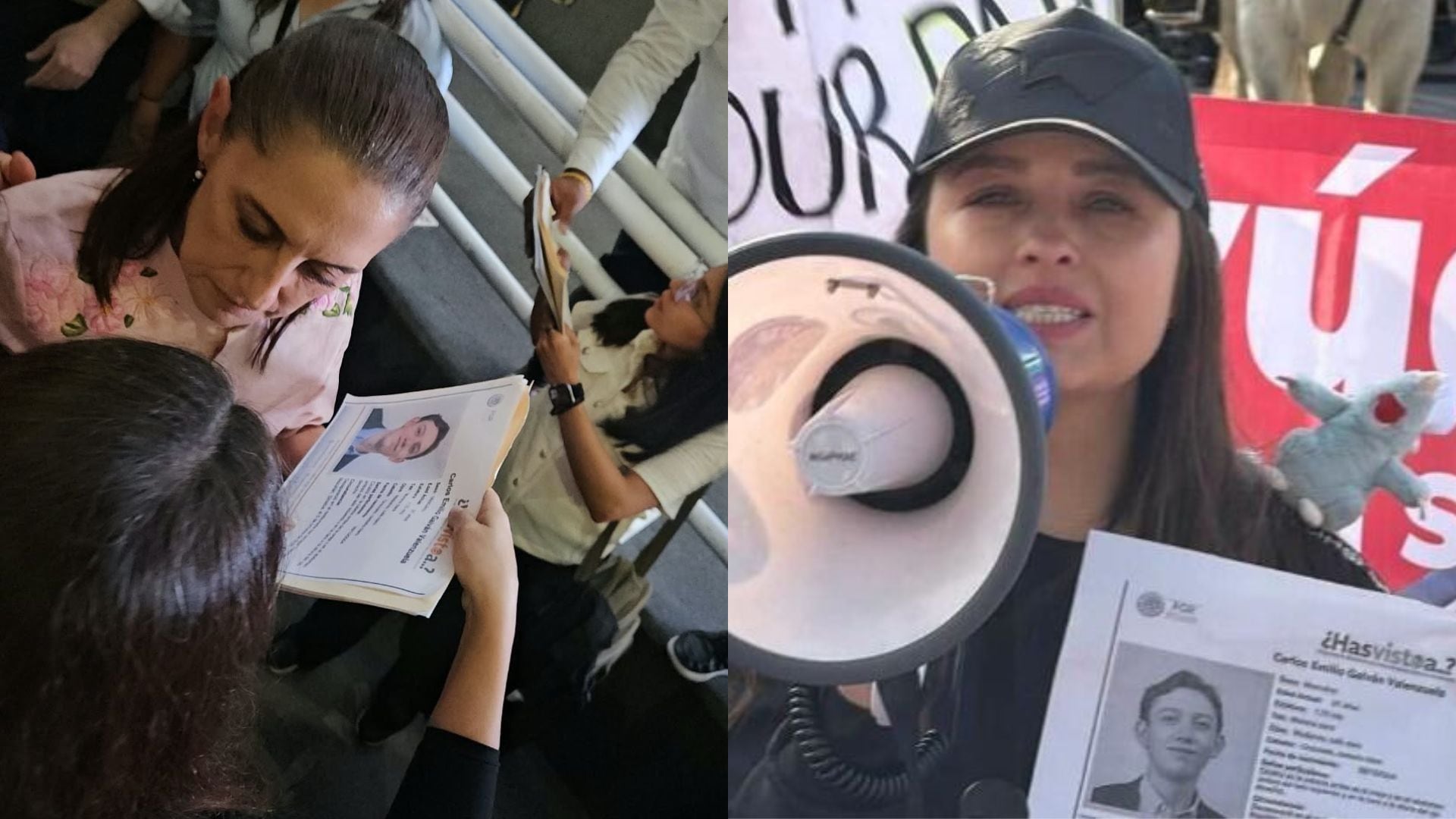 Brenda Valenzuela, madre de Carlos Emilio Galván Valenzuela, joven desaparecido desde octubre de 2025 en Mazatlán, interceptó a la presidenta Claudia Sheinbaum Pardo en Durango. (X/@BrendaValgil)