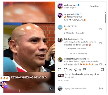 Un hombre calvo con camisa blanca y corbata roja habla ante un micrófono, con una pared de ladrillos al fondo. Interfaz de Instagram y texto en pantalla