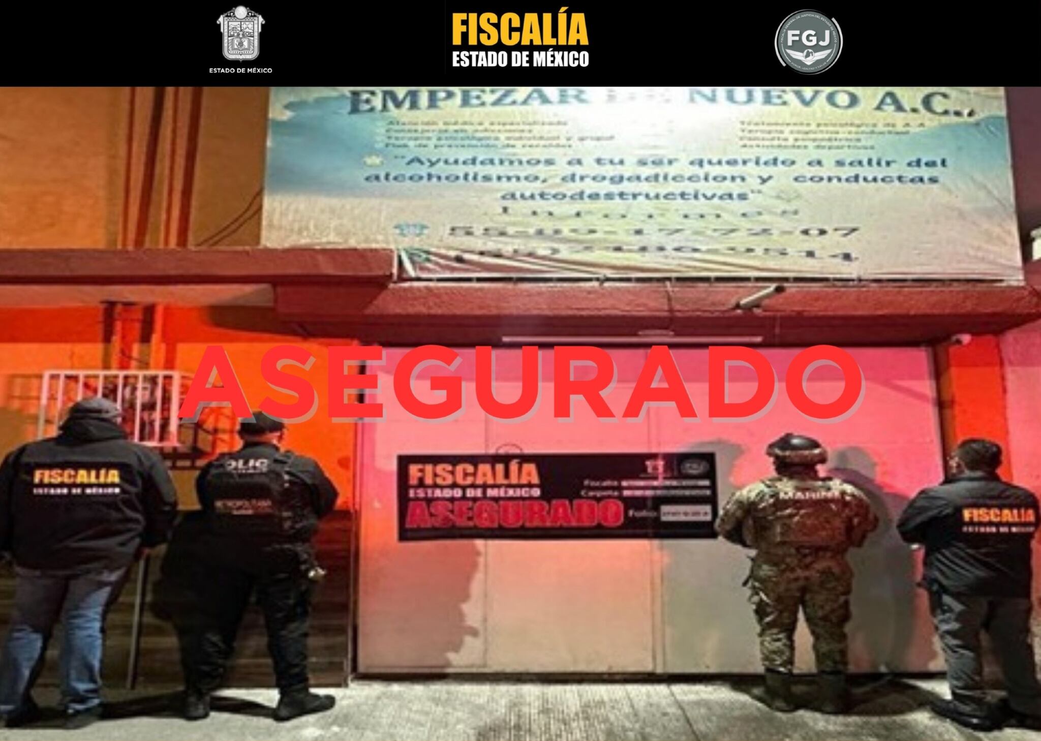 Fachada del anexo tras el aseguramiento. Crédito: FGJEM