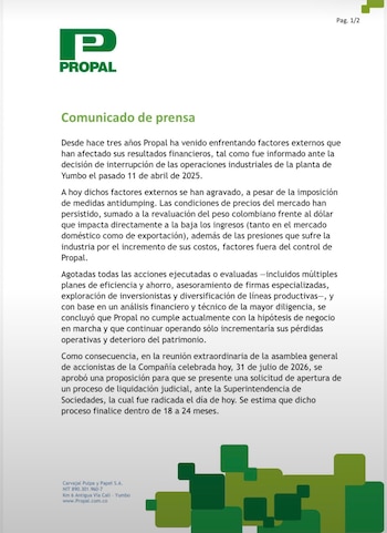 El comunicado de Propal se emitió el 31 de julio de 2026 - crédito @BruceMacMaster/X