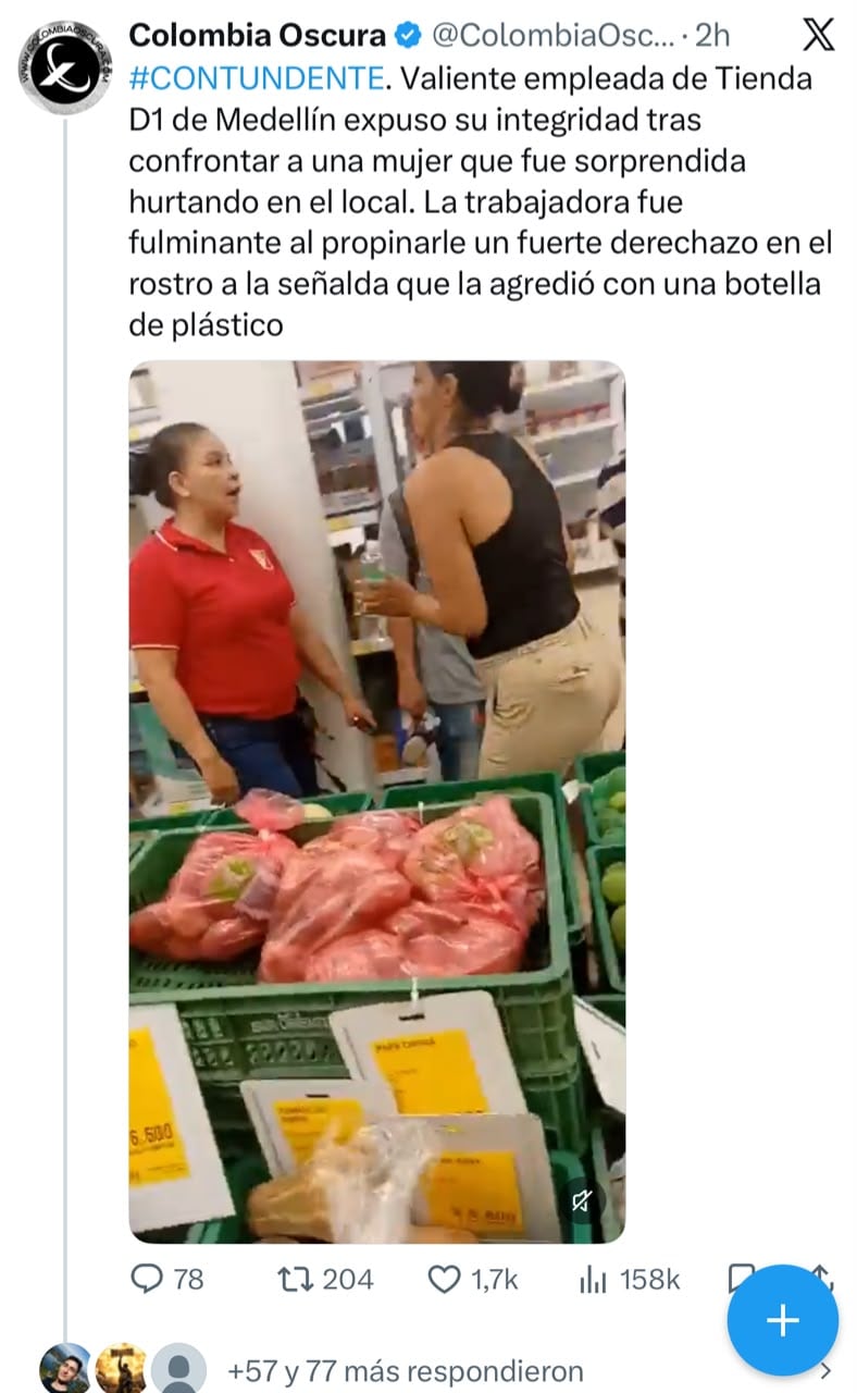 Una discusión por un supuesto hurto terminó en agresión dentro de una tienda D1 - crédito @ColombiaOscura/X
