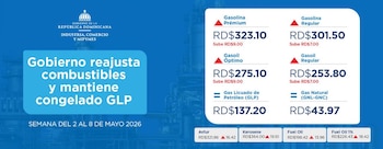Nuevos precios de los combustibles vigentes para la semana del 2 al 8 de mayo de 2026. El Gobierno mantiene el subsidio extraordinario (Cortesía @MIC_RD).