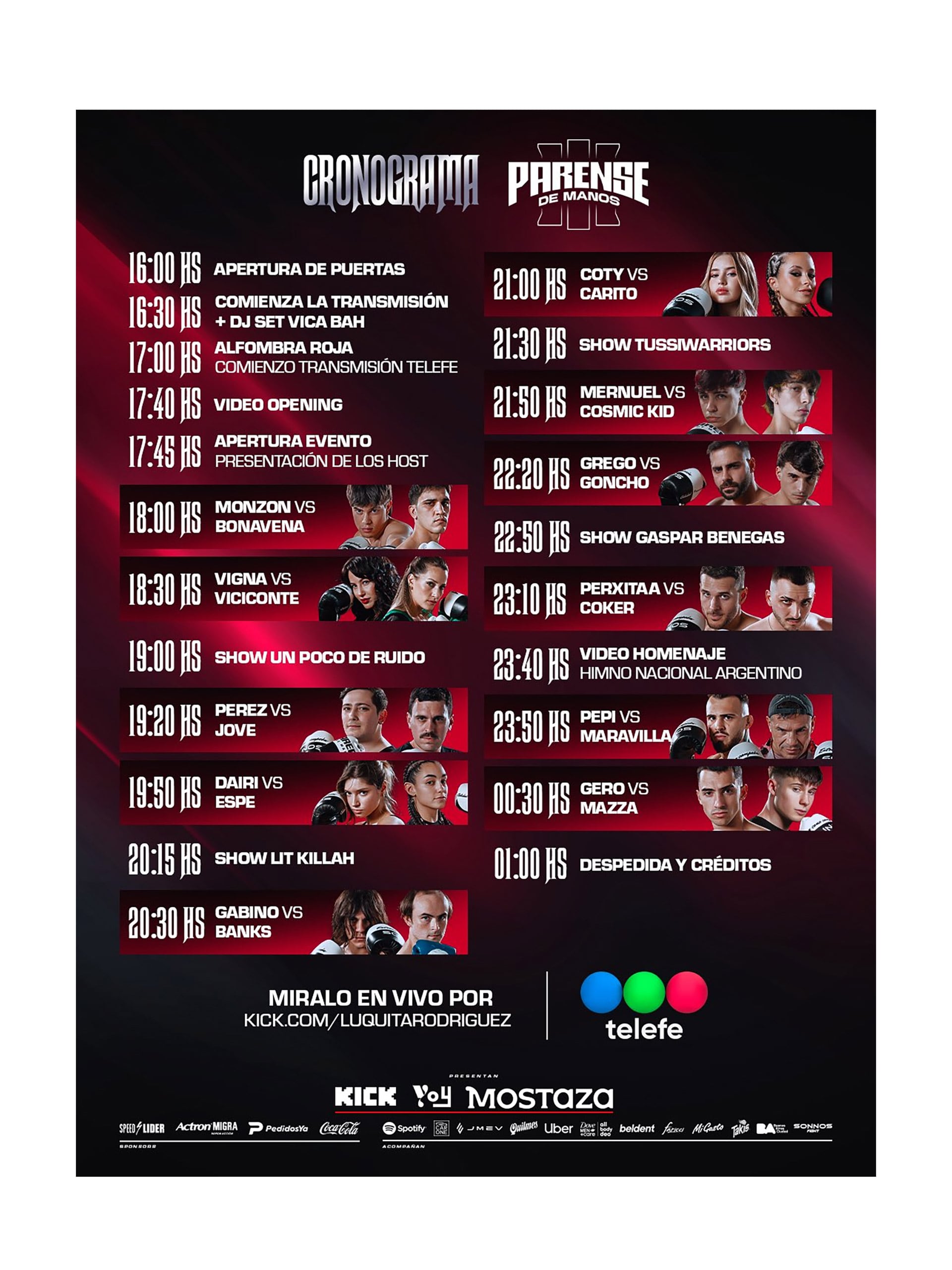 El cronograma de peleas