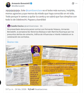 El ministro Armando Benedetti insultó