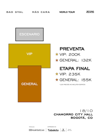 La preventa de entradas para Bad Gyal comienza el 6 y 7 de mayo a través de su página web oficial - crédito cortesía Breakfast Live