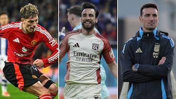 Alejandro Garnacho, Nicolás Tagliafico y Lionel Scaloni