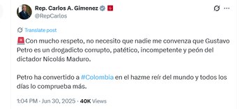 Giménez publicó un mensaje en