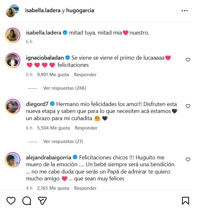 Los mensajes de felicitaciones para Hugo García e Isabella Ladera tras confirmar embarazo