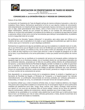 Comunicado oficial de la Asociación