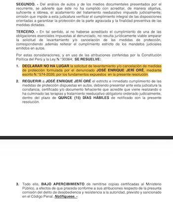 PJ rechaza pedido de José Jerí para que se levanten medidas de protección que se le impusieron.