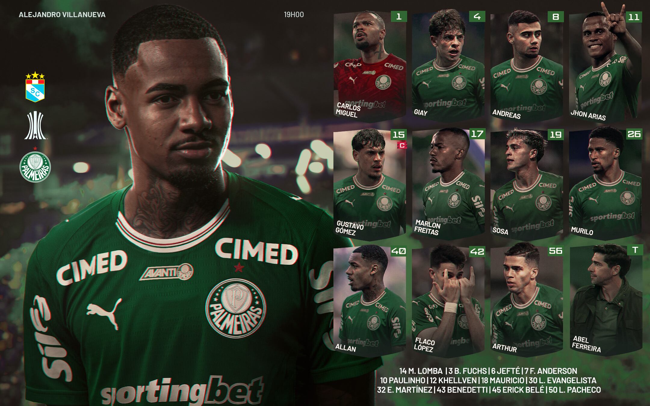 Once confirmado de Palmeiras para enfrentar a Sporting Cristal por fecha 4 de la Copa Libertadores. Crédito: X Palmeiras.
