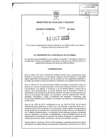 Decreto Programa Jóvenes en Paz