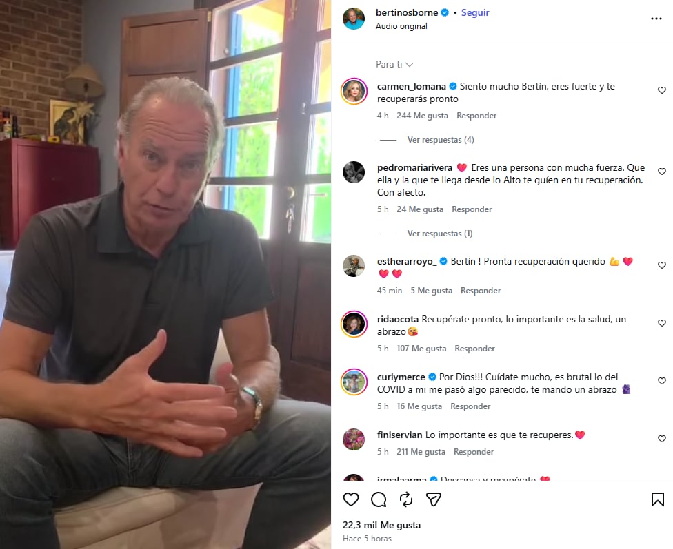 Bertín Osborne habla de su neumonía aguda en un vídeo en sus redes sociales (Instagram)