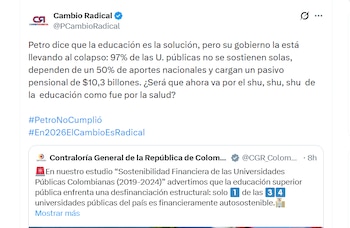 Cambio Radical critica duramente al