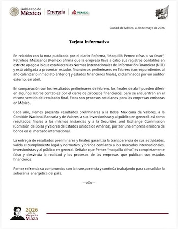 Comunicado oficial de Pemex.